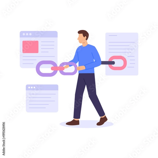 Obraz Off Page Link Building, increasing authority through external backlinks, Flat Vector Illustration