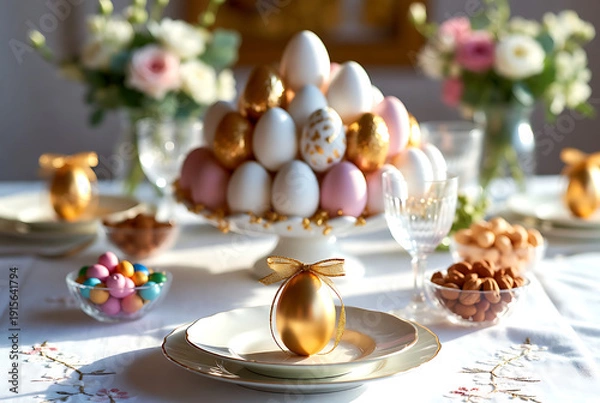 Obraz An original, luxurious table decoration for a festive Easter dinner