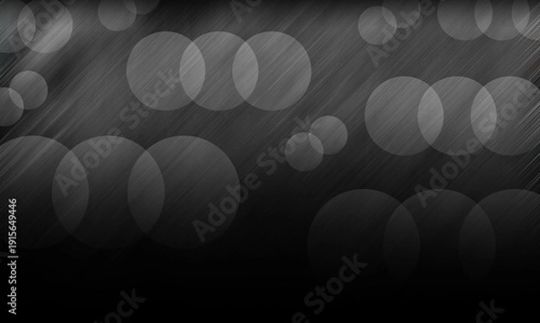 Obraz 速さや流れをイメージした斜めの線、透けている円が重なる図形を並べ黒や灰のモノクロの色でペイントしグラデーションの効果も付けてデザインした幻想的なイラストの背景、画像、壁紙、テクスチャ等にも使えるグラフィックの素材