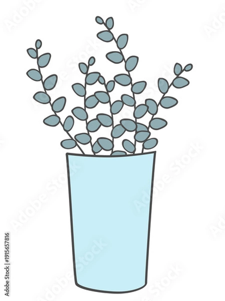 Obraz Eucalyptus plant in pot. Flat line vector illustration