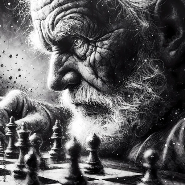 Obraz old man chess contemplating life