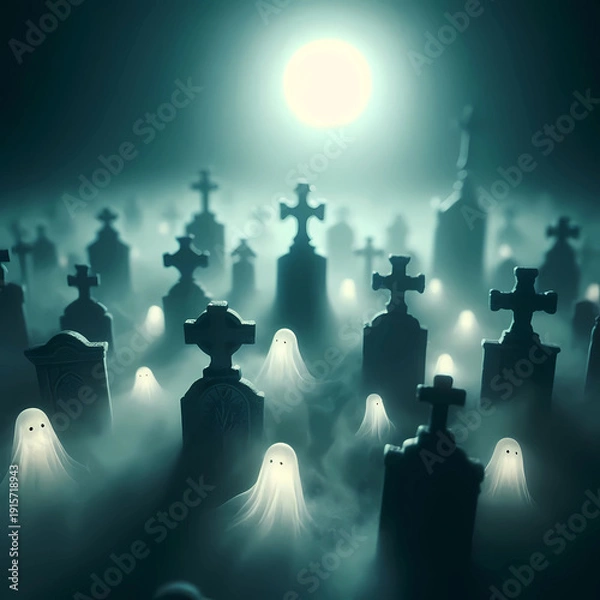 Obraz friendly ghosts nighttime cemetery