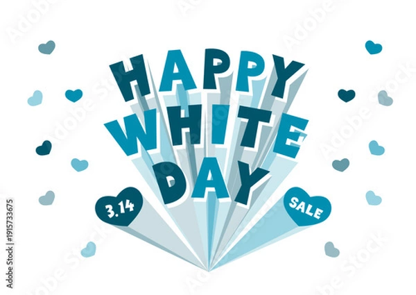 Obraz ホワイトデーの飛び出す文字とハートのイラスト