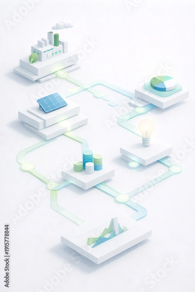 Obraz vertical green economy data flow visualization with abstract network