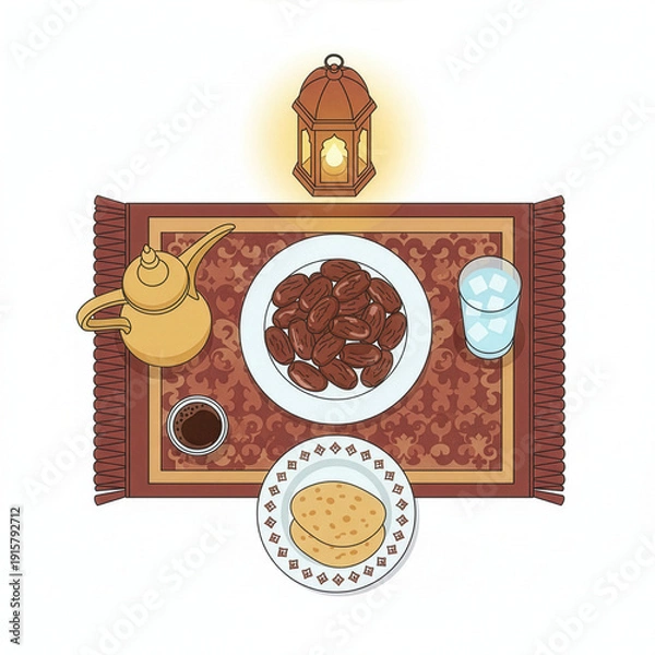 Obraz Iftar vector elements collection, dates, Arabic coffee, lantern, plates