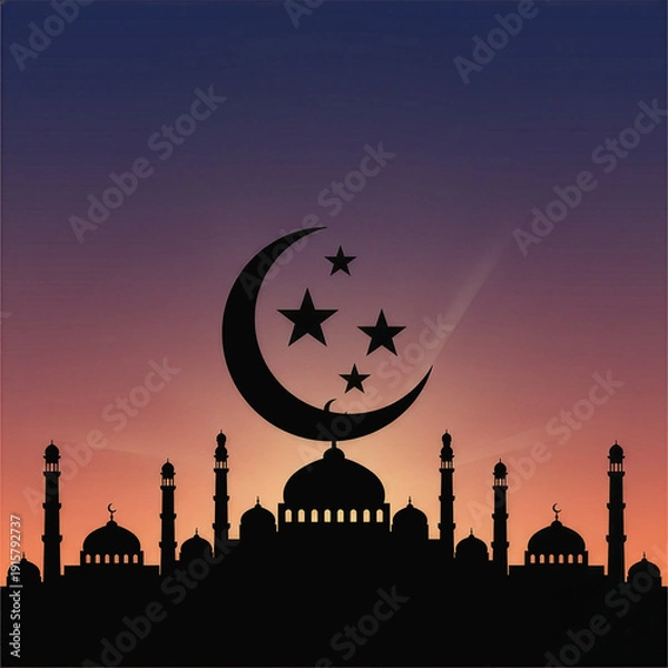 Obraz Islamic mosque skyline vector illustration