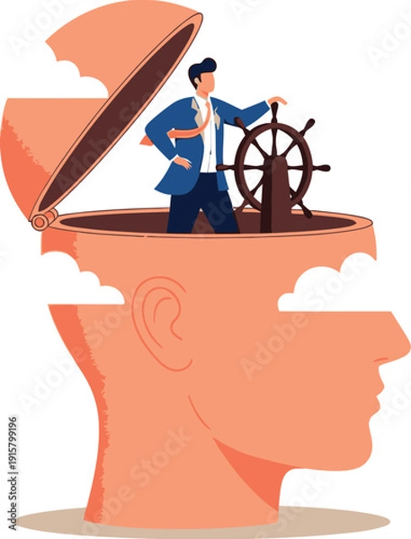 Obraz Man controlling mind with confidence inside head