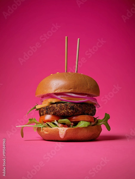 Obraz  hamburger on a pink background