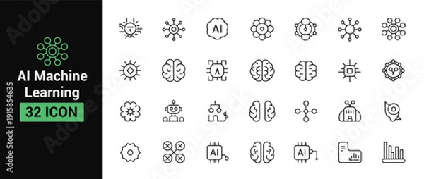 Obraz AI machine learning icon set with brains, robots, and circuits AI machine learning artificial intelligence