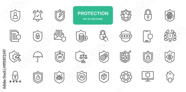 Obraz Protection Icons. Thin Line Symbol Elements Collection.