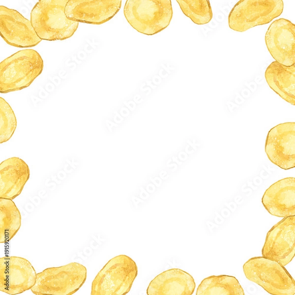 Obraz ポテトチップスのフレーム　料理・食べ物の手描き水彩イラスト背景素材