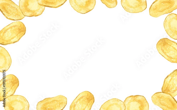Fototapeta ポテトチップスのフレーム　料理・食べ物の手描き水彩イラスト背景素材