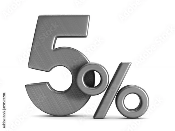 Fototapeta Five percent on white background. Isolated 3D illustration