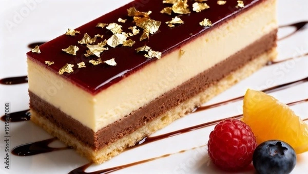 Obraz 白背景の金箔付き高級デザートプレート