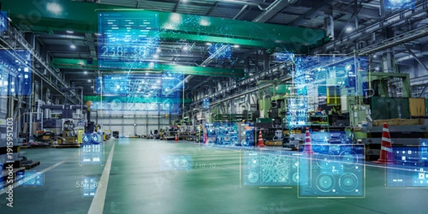 Obraz 製造工場とデジタルテクノロジーのコンセプト
