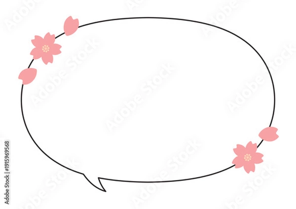 Obraz 桜のあしらいシンプルな楕円の吹き出し（内向きしっぽ）