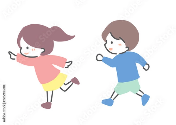 Obraz 元気に走る子どもたち　シンプルイラスト