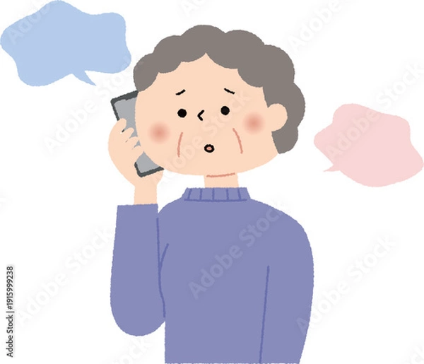 Obraz 心配そうにスマホで通話するシニア女性