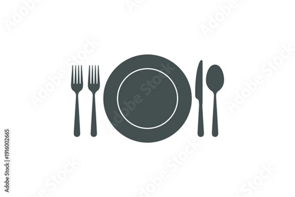 Obraz Plate vector icon with cutlery on a simple background