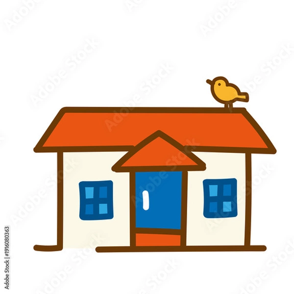 Obraz オレンジの屋根の平屋のゆるいイラスト