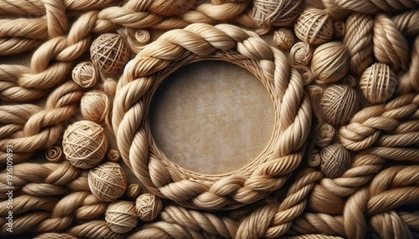 Obraz Rustic Rope Circle Frame with Textured Background.