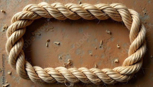 Obraz Thick Braided Rope Forming a Rectangular Frame on a Textured Surface.