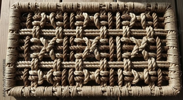 Obraz Intricate Woven Rope Mat with Geometric Pattern.