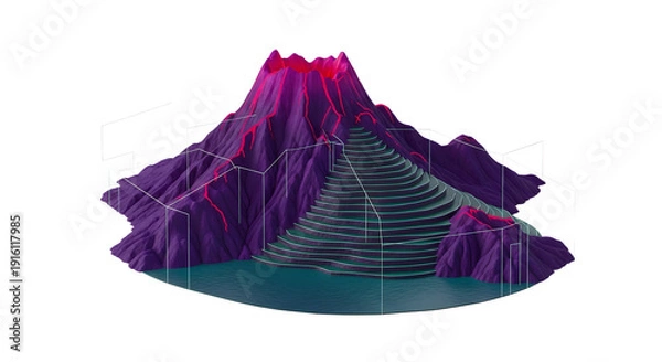 Obraz Isometric Volcano Landscape with Lava