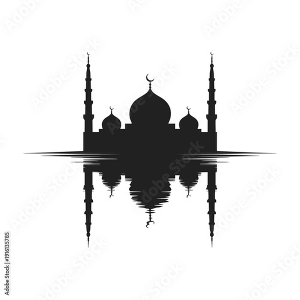 Obraz Mosque dome silhouette with reflection minimal Islamic black vector artwork