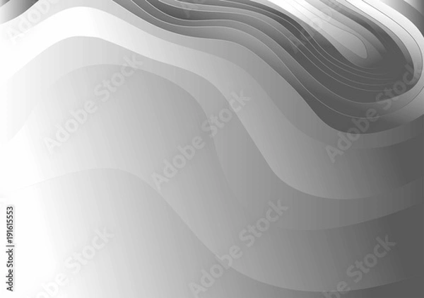 Fototapeta Abstract gray and white gradient topographic contours lines of mountains. Topography map art curve line drawing background with copy space. Paper layer vector illustration.