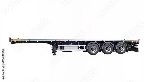Obraz Empty flatbed semi trailer with triple axle