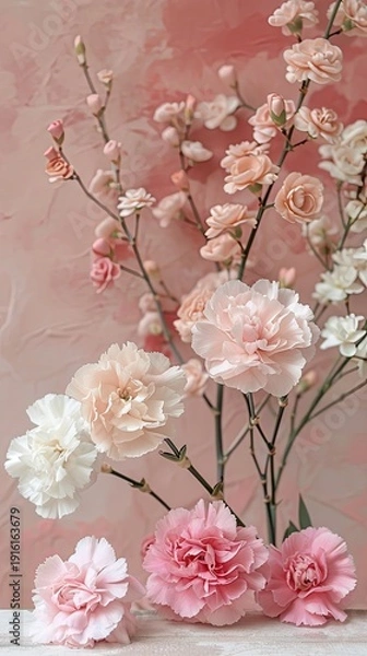 Obraz Soft pink and white carnations with branches