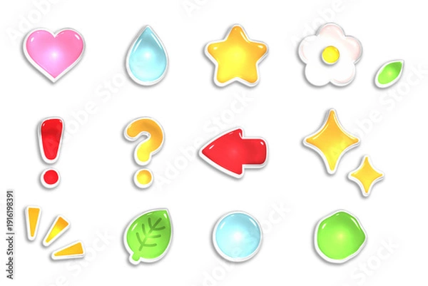 Obraz ぷっくりとした立体的なかわいいシール風あしらいセット　つやつやした透明感のあるボタン素材