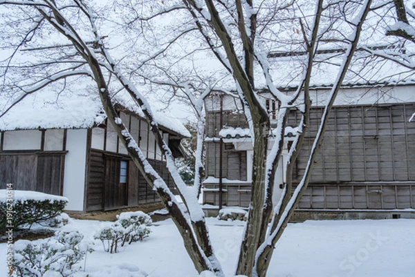 Fototapeta 古民家の雪景色
