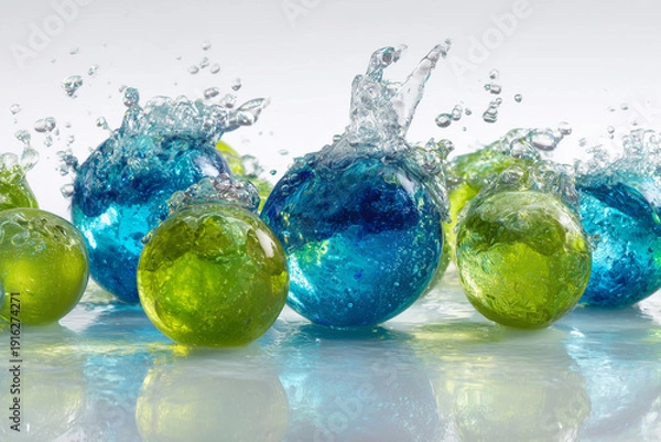 Obraz green water splash spheres