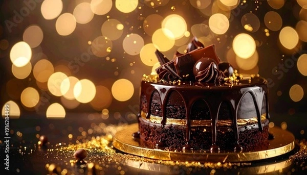 Obraz チョコレートケーキ,ゴールドのキラキラ輝く背景