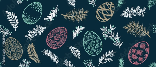 Obraz Seamless easter eggs pattern on blue	
