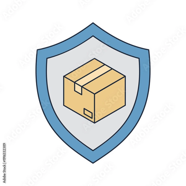 Obraz Secure Shipping Concept with Shield and Package Box Vector Icon