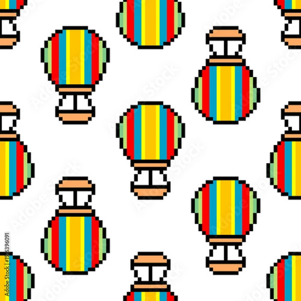 Obraz Seamless pattern with hot air balloon pixel art