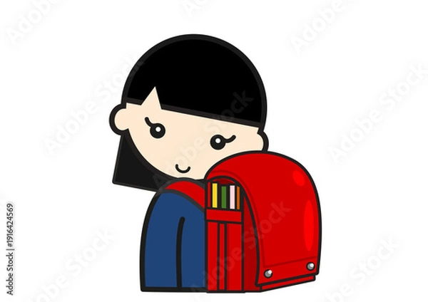 Obraz 赤いランドセルを背負った小学生の女の子 