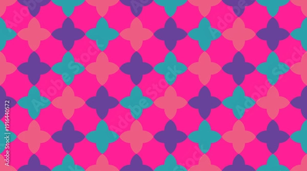 Obraz A vibrant geometric pattern featuring interlocking diamond and quatrefoil shapes.