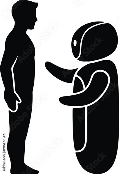 Obraz silhouette man interacting with a modern artificial intelligence robot vector design