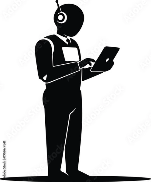 Obraz silhouette pilot with headset using tablet for professional communication vector design