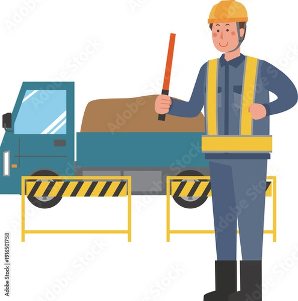 Obraz 工事現場で車両誘導する男性