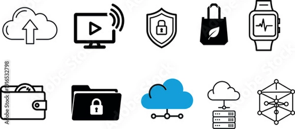 Obraz Digital security and cloud computing icons