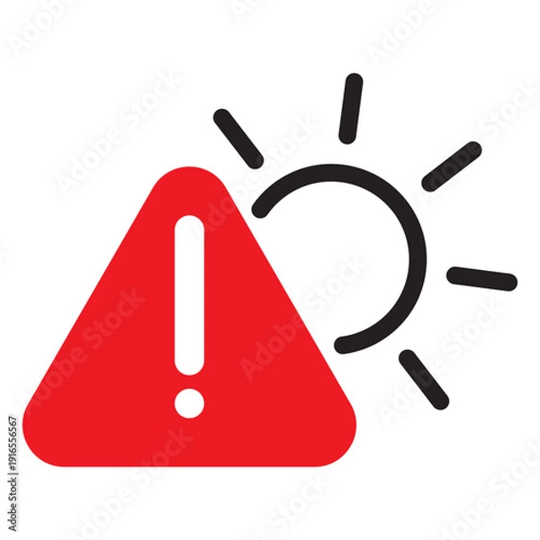Fototapeta High temperature heatwave warning sun triangle icon vector for app UI