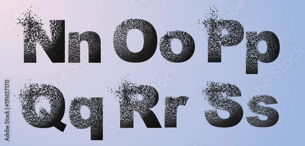 Fototapeta Vector alphabet set, letters with effect of destruction