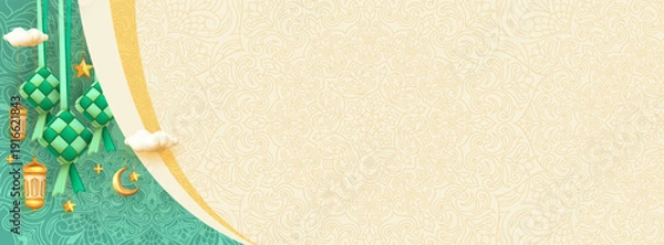 Obraz Eid Mubarak decoration background with Ketupat and Arabic pattern