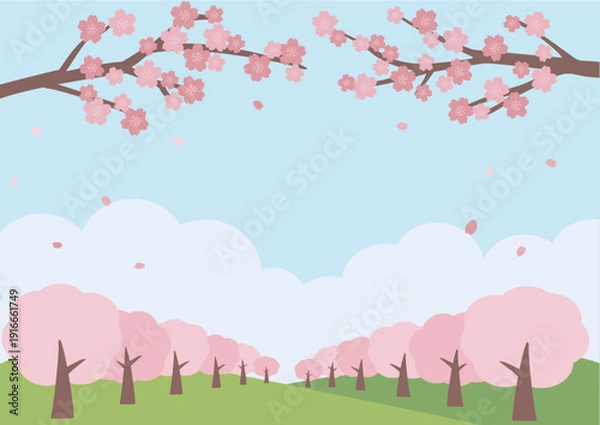 Obraz 春の背景イラスト　桜の背景　バナー　ロゴ
