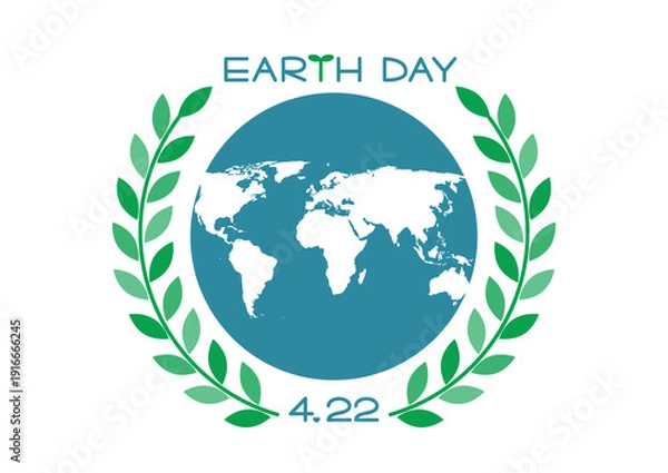 Obraz アースデーのイラスト 葉の飾りと地球